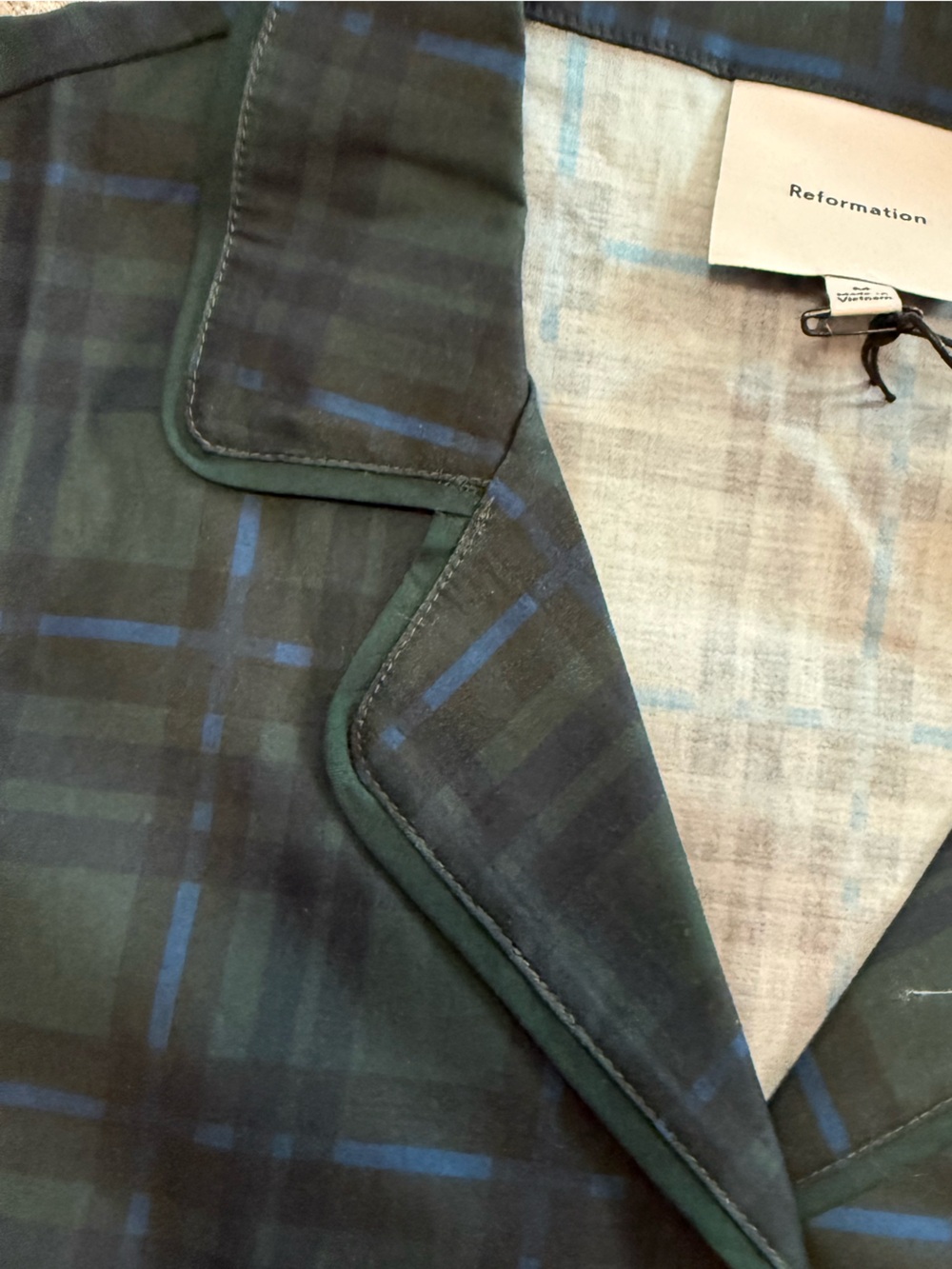 Reformation Plaid Pajama Set in Green and Blue - Picture 9 of 10